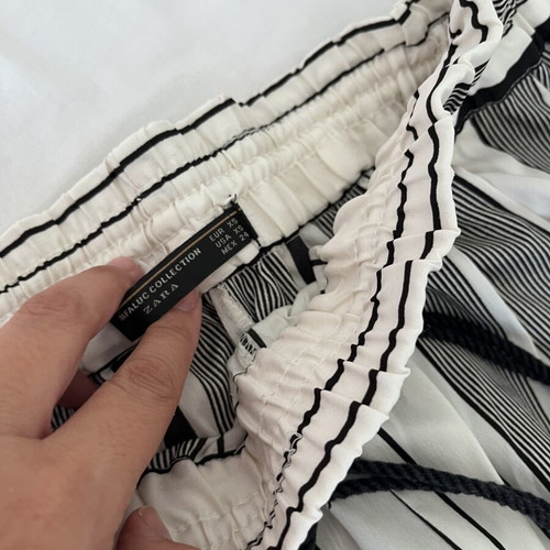Zara striped pants with waist tie and tassels