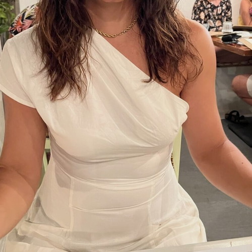 White linen dress with one shoulder cKontova