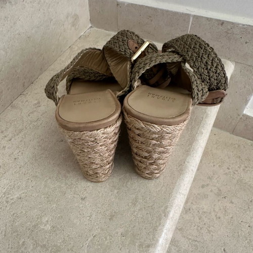 Stuart Weitzman Πέδιλα Πλατφόρμες Khaki Crochet Alex με δέσιμο στον αστράγαλο σαν καινούργιο
