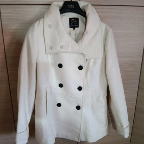 White pea coat like new, hip length