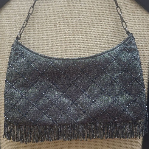 Evening bag metallic grey embroidered with beads