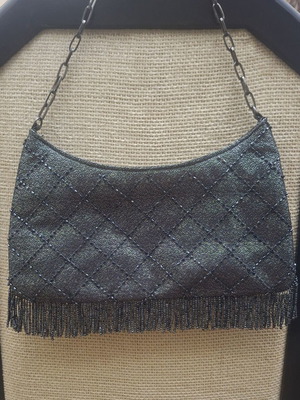 Evening bag metallic grey embroidered with beads