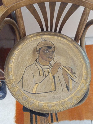 Decorative brass tray used with engraved and colored figure