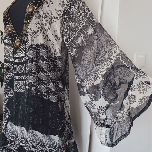 Renato Balestra new short chiffon tunic dress with embroidered sequins and stones