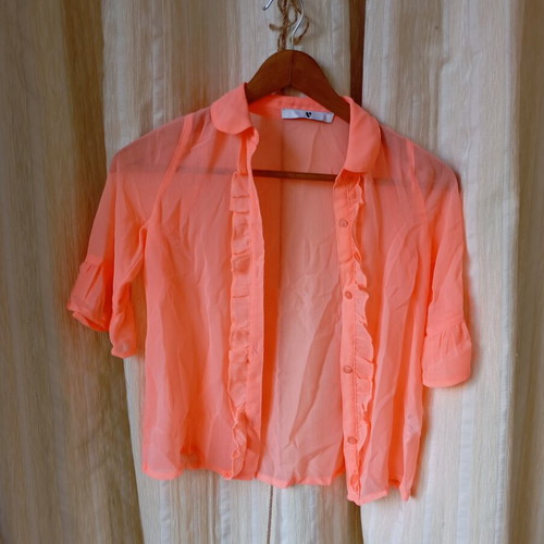 Fluorescent orange transparent shirt like new, size XS