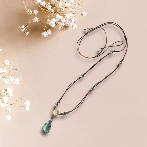 Macrame necklace with turquoise chalcedony new brown