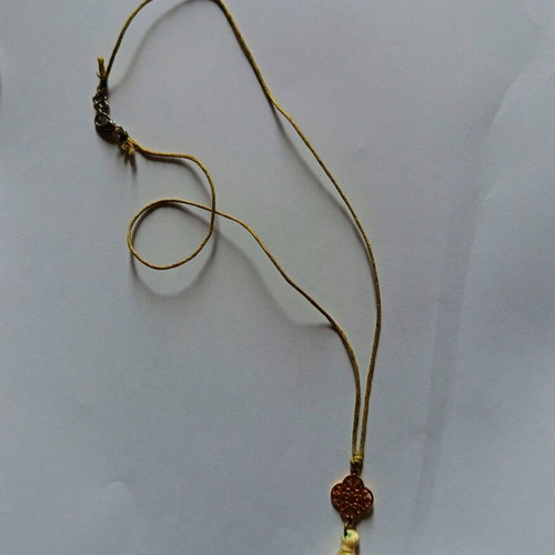 Necklace with tassel used, beige and gold