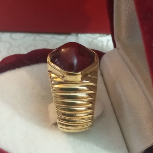 Vintage Russian Gold-Plated Ring with Ruby-Type Glass Stone, Size 54 used