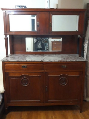 Vintage buffet with marble top and mirror used, 1940s
