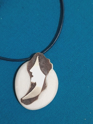 Handmade necklace with stone, metal and leather cord new