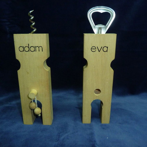 Vintage wooden Adam and Eve bottle openers used