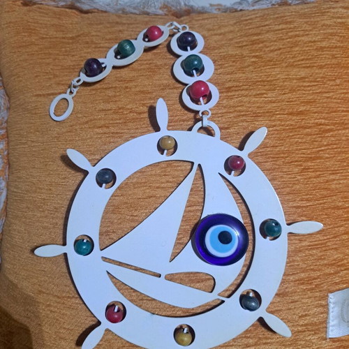 Decorative hanging home element like new, metal with beads