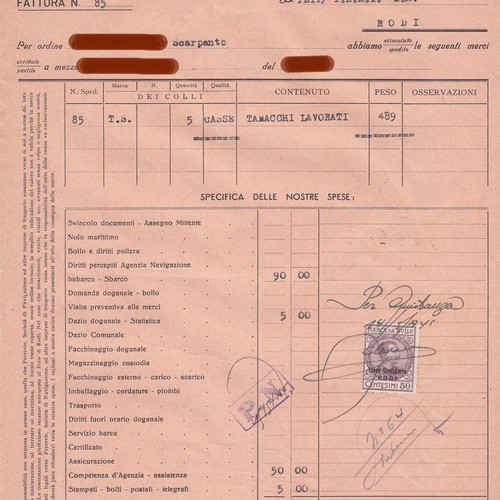 Karpathos 1946 invoice used with order of 5 boxes of tobacco