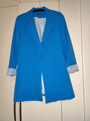 Long jacket medium like new, blue navy with striped cuff details