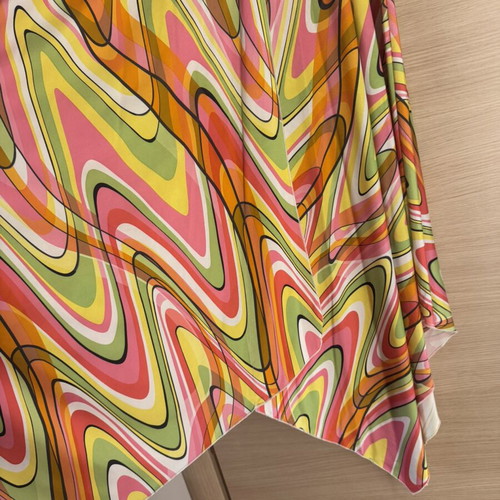 70s psychedelic maxi dress with asymmetric handkerchief hem