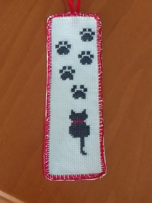 Handmade embroidered bookmark with cat design made to order