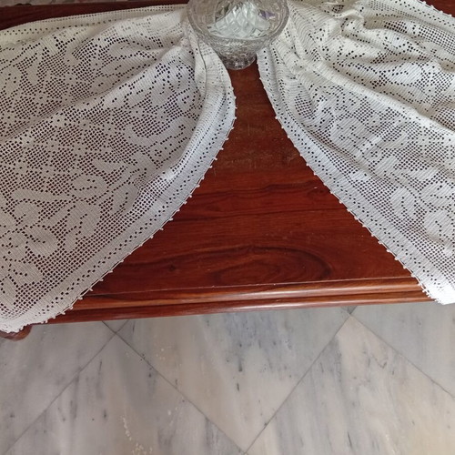 Large handmade crocheted table runner, 60x166 cm