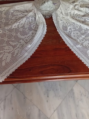 Large handmade crocheted table runner, 60x166 cm