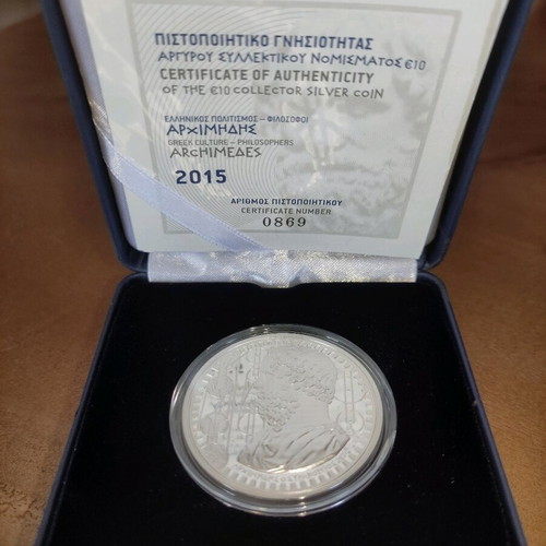 Silver collector coin Archimedes 10 euro 2015 new
