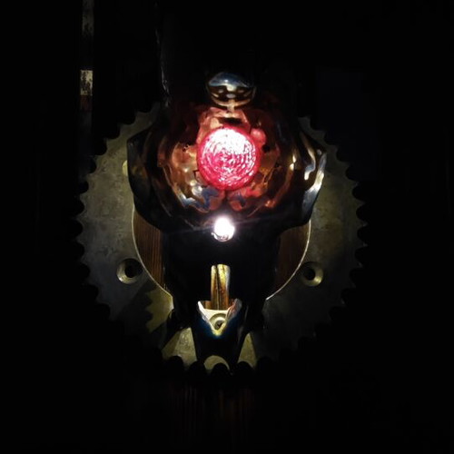 Table lamp handmade with carved goat skull and driftwood base