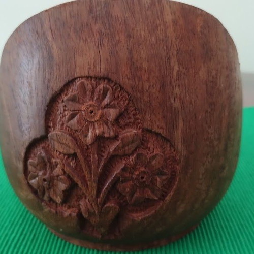 Handmade wooden coasters like new, set of six with carved floral designs