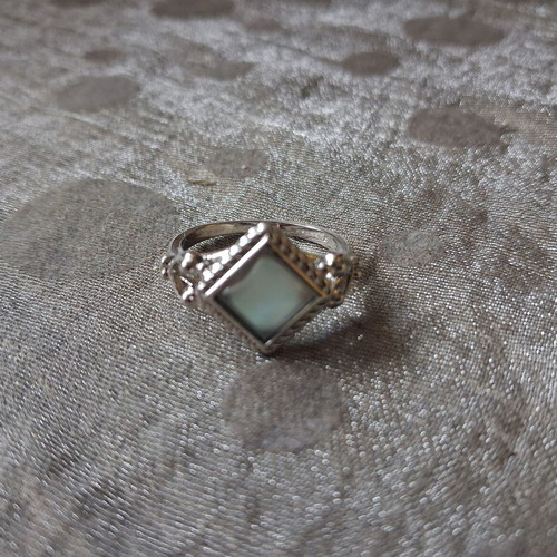 Moonstone ring new, square shape, silver-plated metal