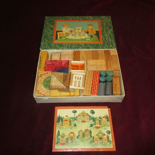 Greek Construction Wooden Lithograph Toy box 60s like new