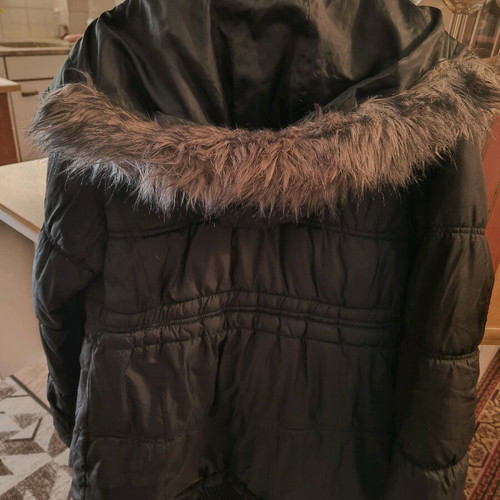 Black jacket with hood used, size large, slightly fitted