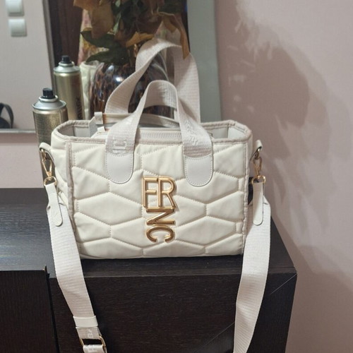 FRNC shoulder bag like new, ecru satin waterproof material