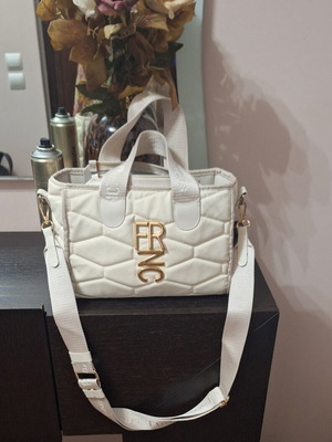 FRNC shoulder bag like new, ecru satin waterproof material