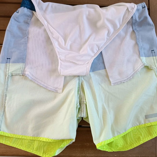 Decathlon Boys' Swim Bermuda Shorts used, blue and yellow