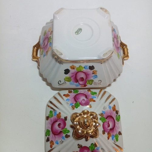 Vintage Gzhel USSR hand-painted porcelain sugar bowl