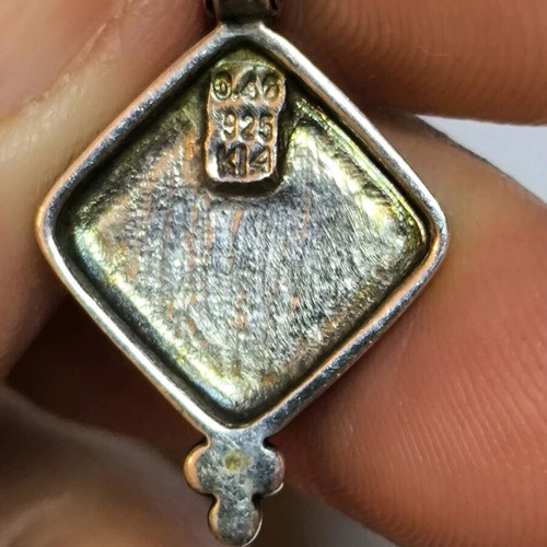 925/585 Silver-Gold Pendant with Semi-Precious Stone New