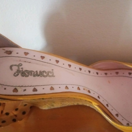 Fiorucci platform sandals like new, yellow leather with polka dot laces