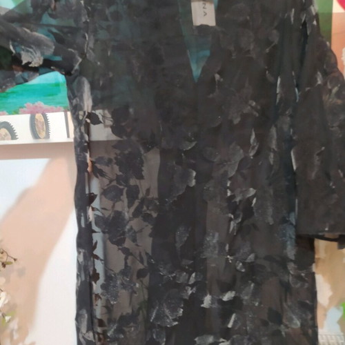 Shirt jacket sheer with velvet flowers new, black XL