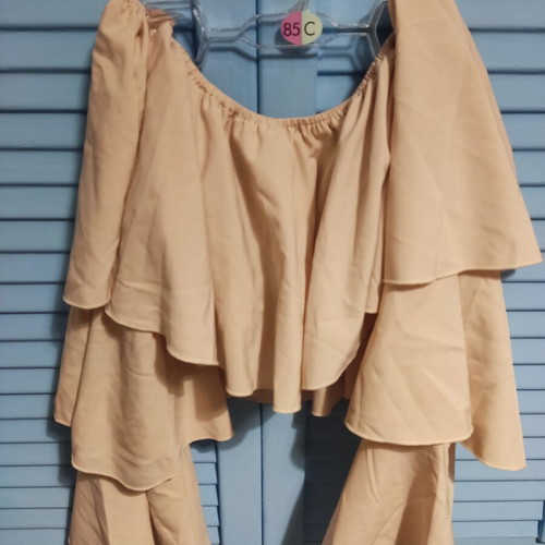 Shein Strapless Blouse with Long Ruffled Sleeves beige, like new, XL