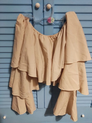 Shein Strapless Blouse with Long Ruffled Sleeves beige, like new, XL