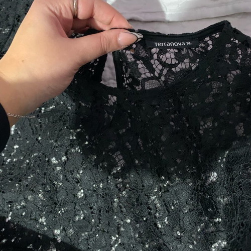 Evening short-sleeve women's blouse XL black like new with lace