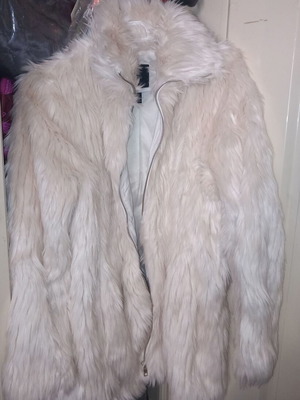 Forever 21 γυναικείο γούνινο παλτό μπουφάν μεταχειρισμένο large μπεζ κρεμ