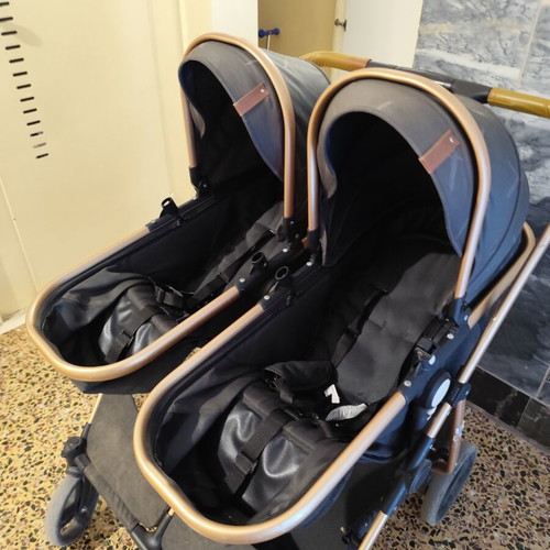 Chipolino twin stroller with baskets and car seat adapters used