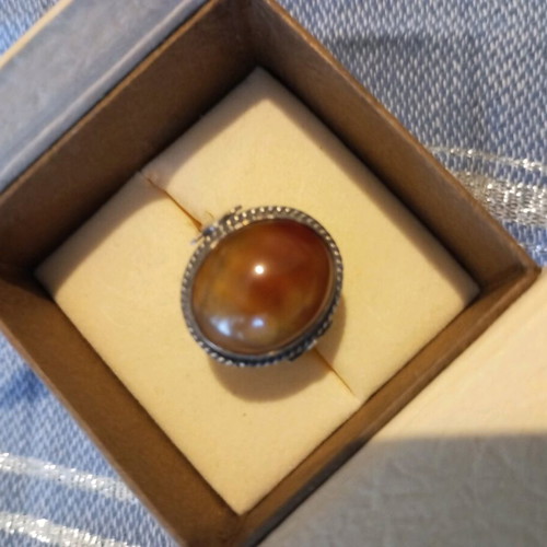 Vintage rosetta ring with semi-precious stone used, silver 925