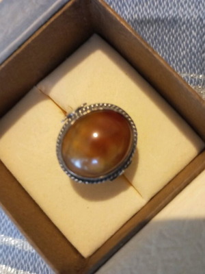 Vintage rosetta ring with semi-precious stone used, silver 925