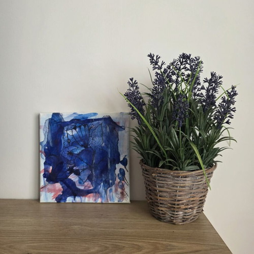 Blue Botanical Dream original mixed media painting, new