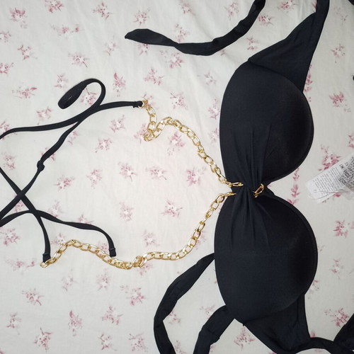 Bikini swimsuit with chain necklace and gift pouch new, black, size M