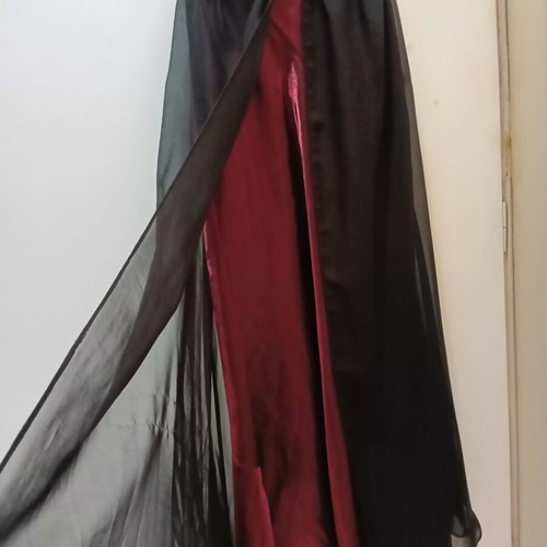 Women's handmade dress with short coat, velvet scarf and bag, black and red, S-M