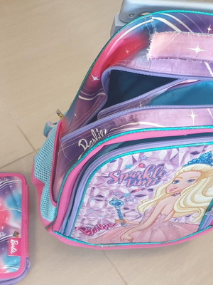 Barbie school trolley bag and pencil case used, 47 x 34 cm