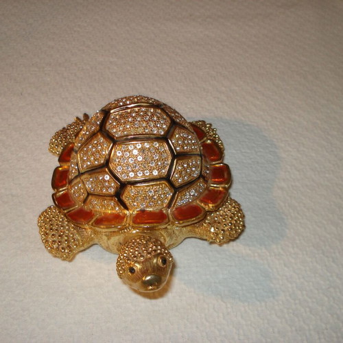 Metal turtle jewelry box used