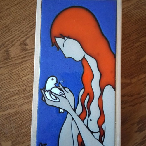 Ceramic art tile by Angelos Tsakirakis girl with dove like new