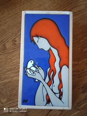 Ceramic art tile by Angelos Tsakirakis girl with dove like new