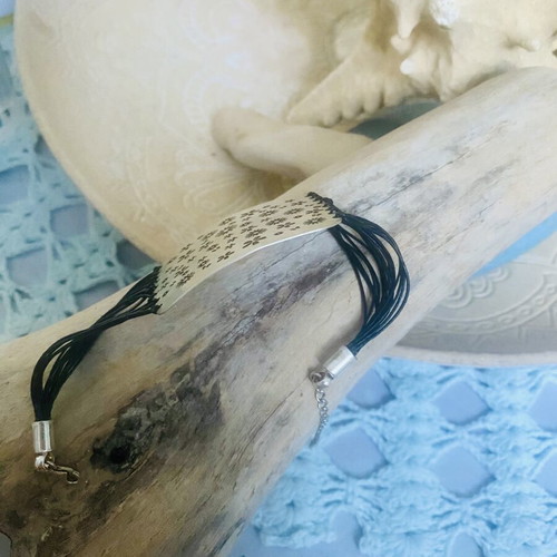 Silver bracelet 925 handmade with leather straps new